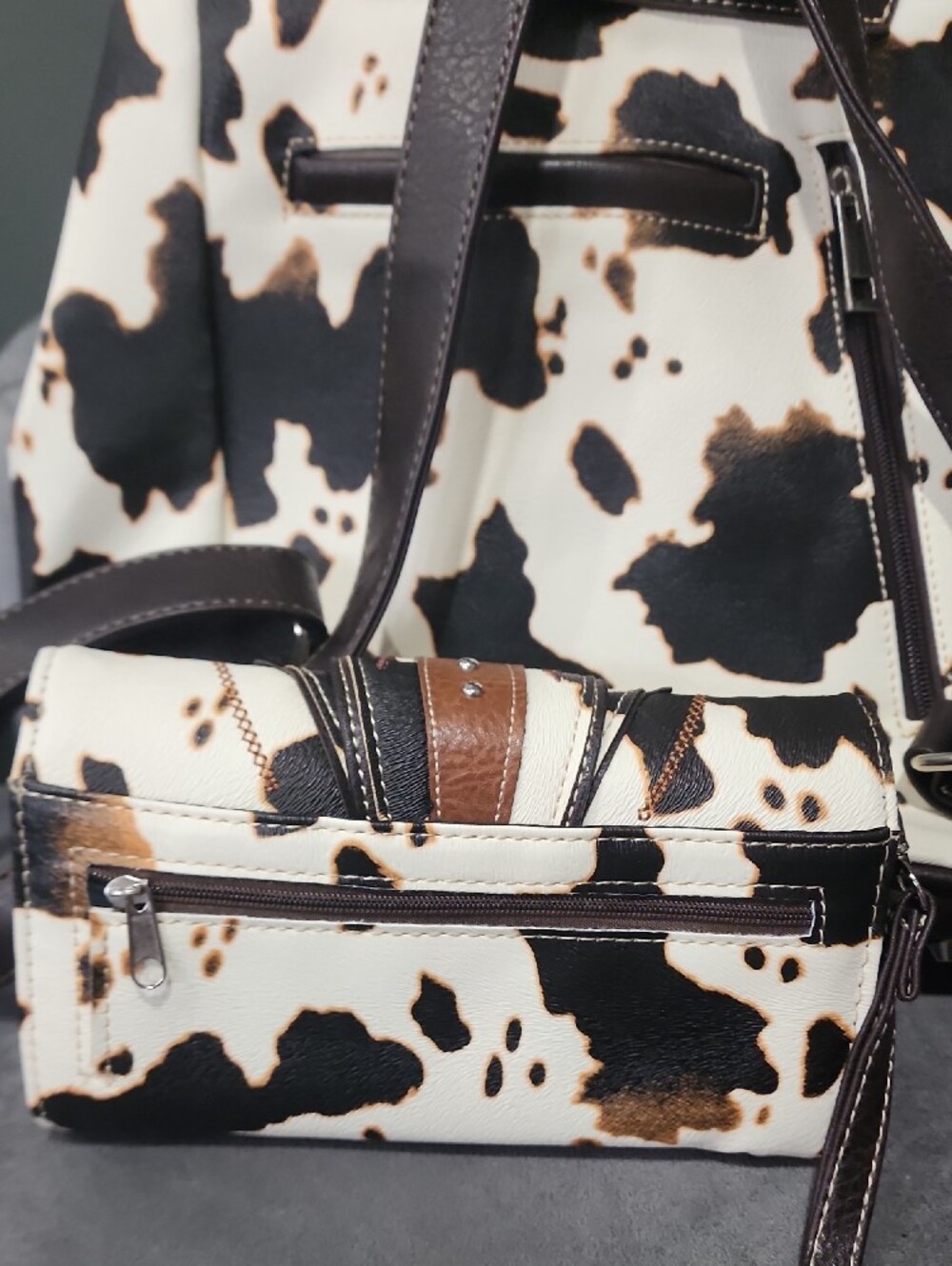 Cow Print & Brown  Western Buckle Backpack - Unbranded - Picture 6 of 7